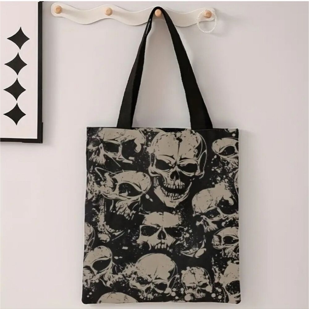 Skull Tote Bag grocery shopping bag Goth accessory